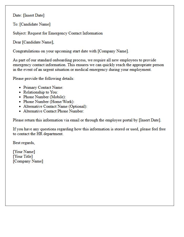 Pre-Employment Emergency Contact Request Letter