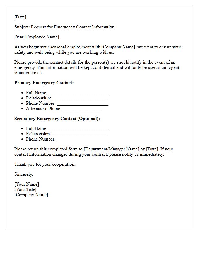 Seasonal Worker Emergency Contact Request Letter