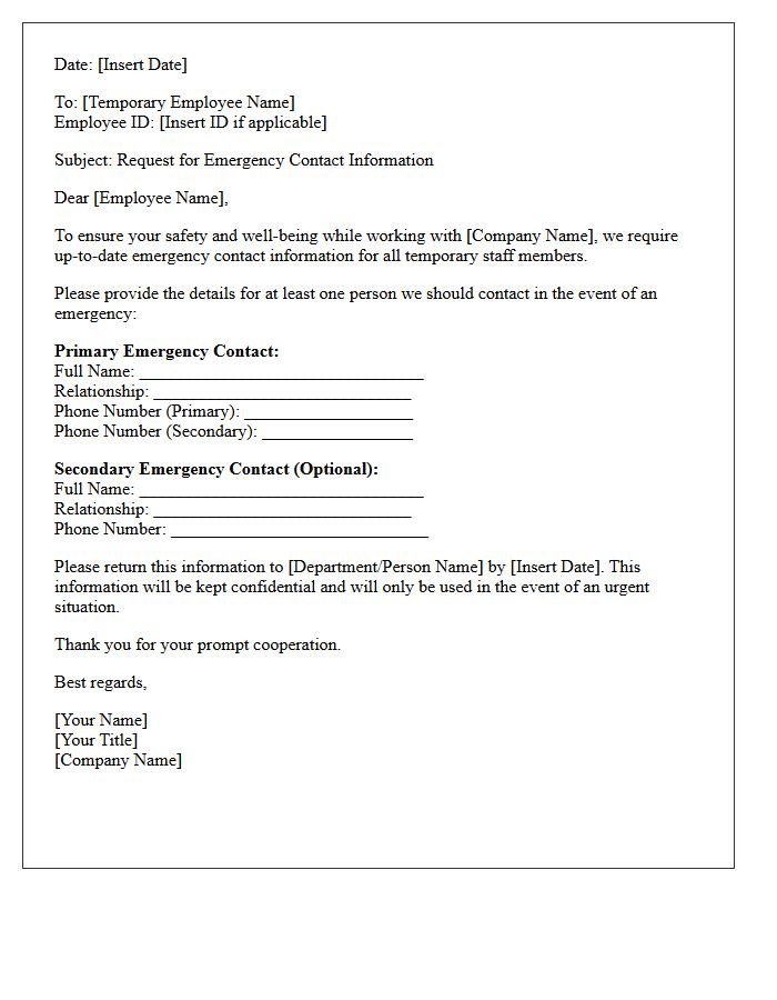 Temporary Staff Emergency Contact Request Letter
