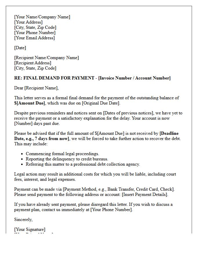 Final Demand Before Legal Action Letter