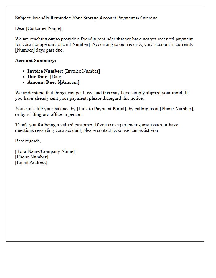 Friendly Reminder Overdue Storage Account Letter