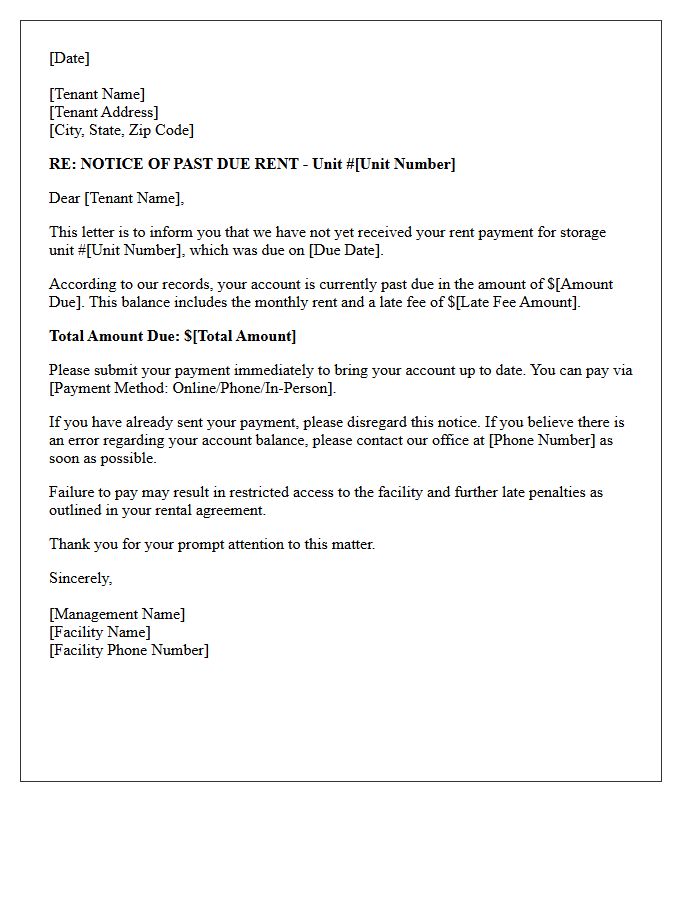 Initial Notice of Past Due Storage Rent Letter