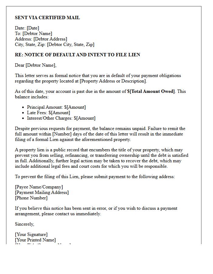 Notice of Default and Imminent Lien Letter