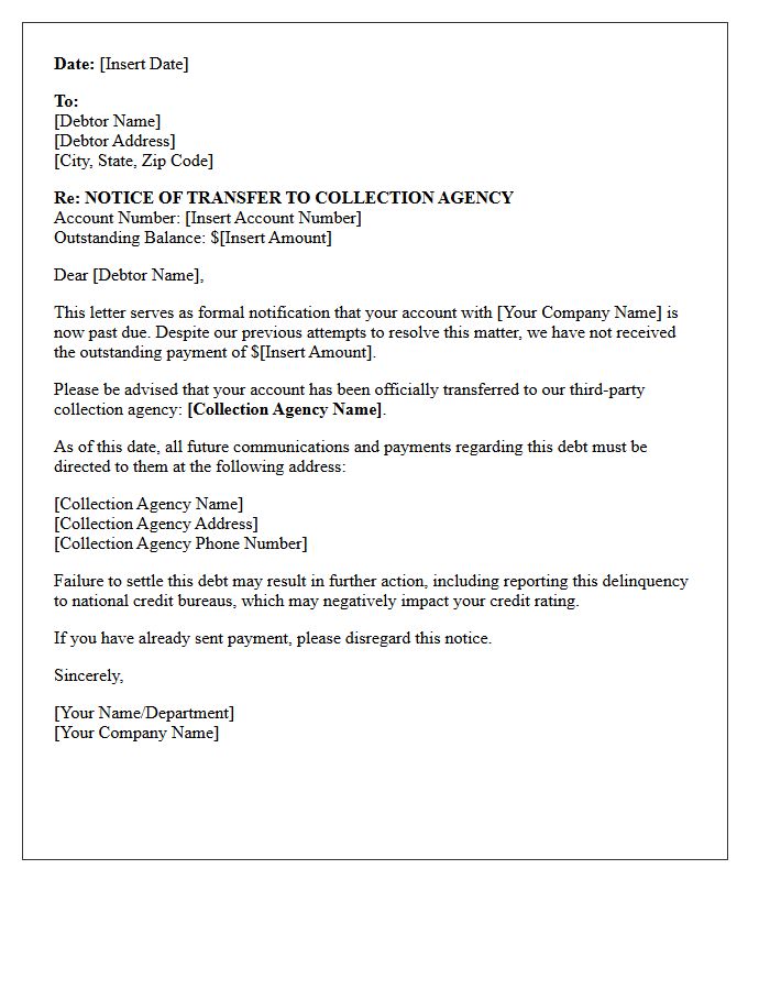 Notification of Transfer to Collection Agency Letter