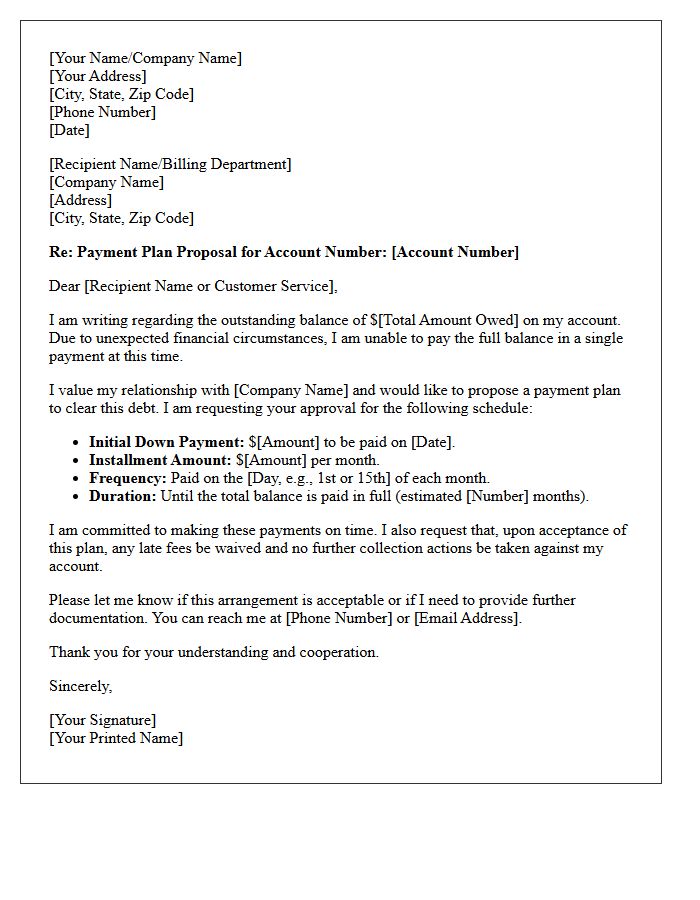 Past Due Balance Payment Plan Arrangement Letter
