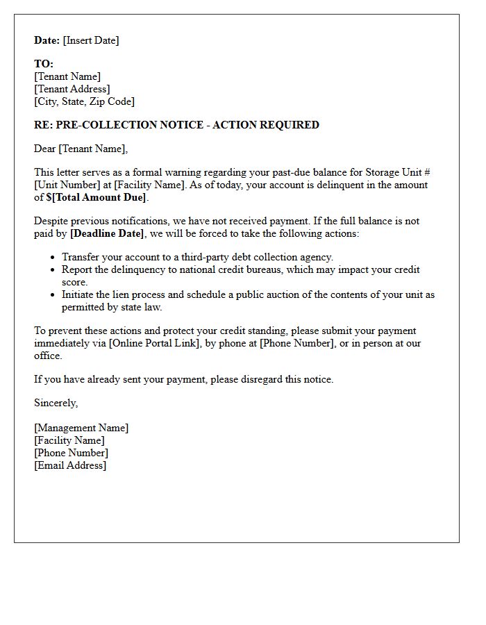 Pre-Collection Warning for Storage Unit Letter