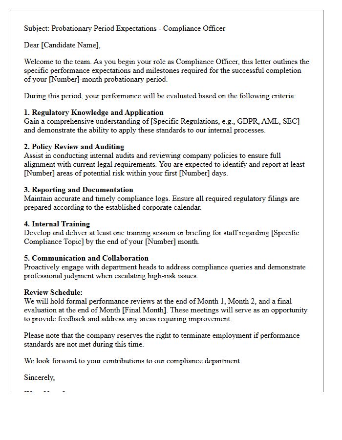 Candidate Compliance Officer Probationary Period Expectations Letter