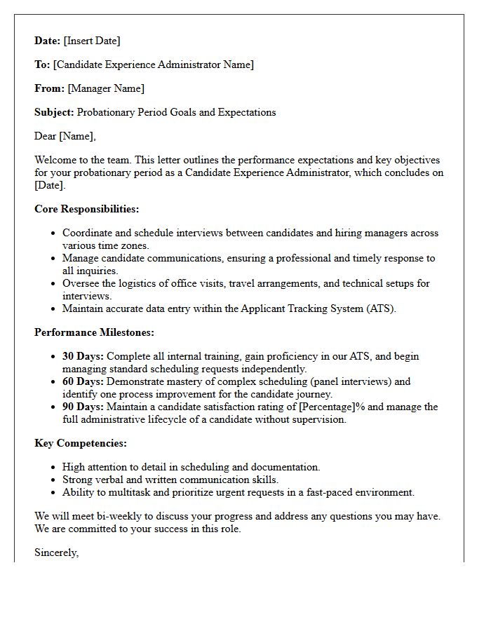 Candidate Experience Administrator Probationary Period Expectations Letter