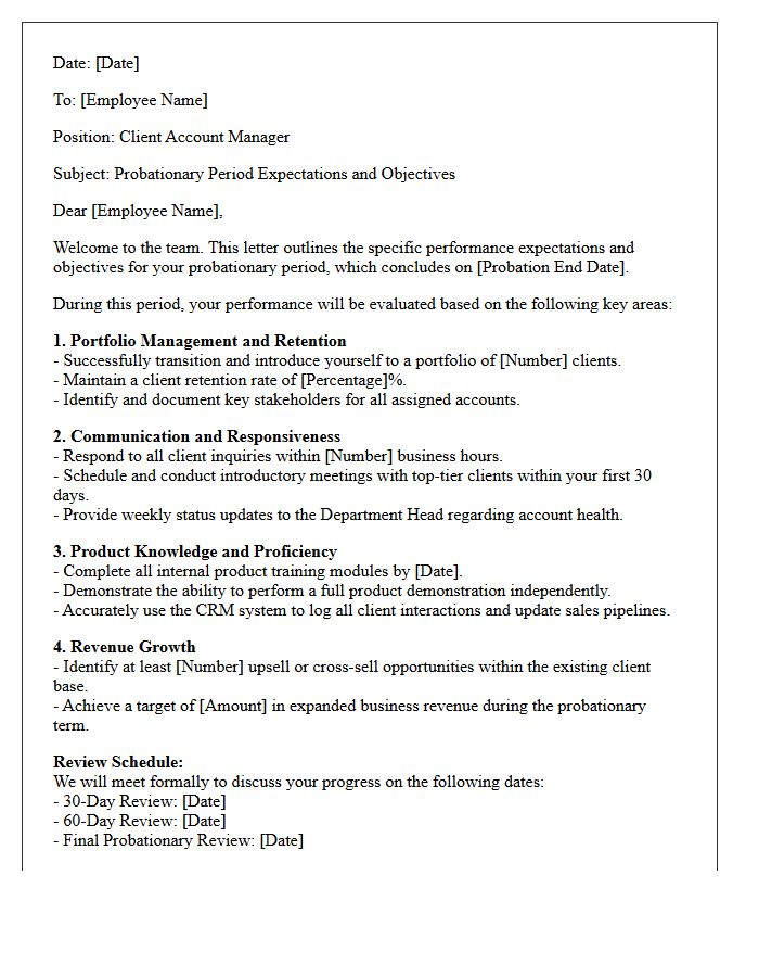 Client Account Manager Probationary Period Expectations Letter