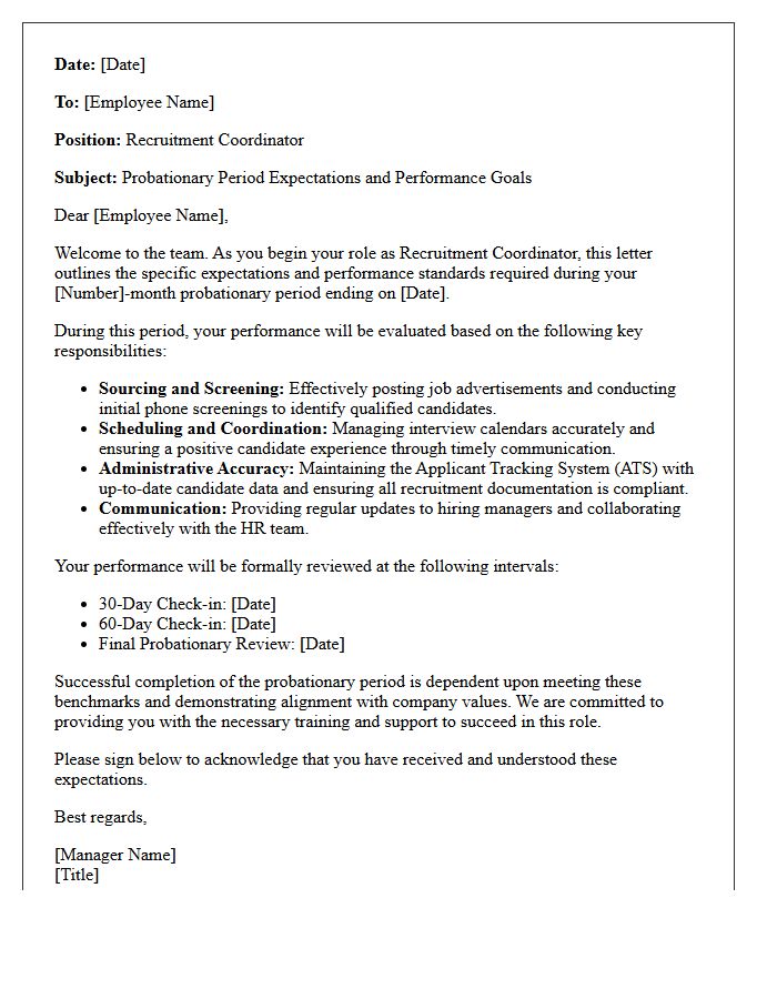 Recruitment Coordinator Probationary Period Expectations Letter