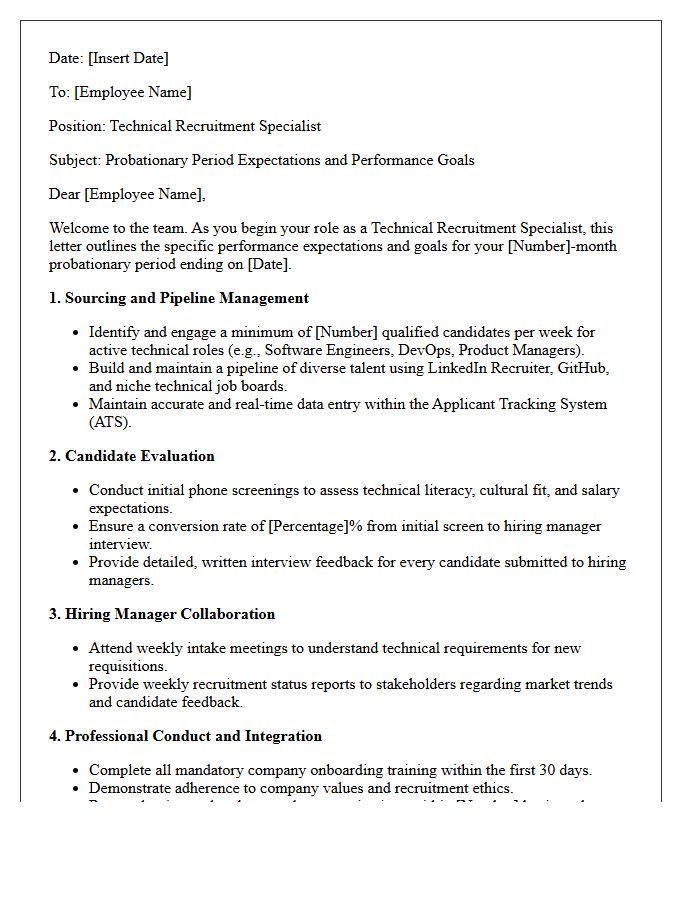 Technical Recruitment Specialist Probationary Period Expectations Letter