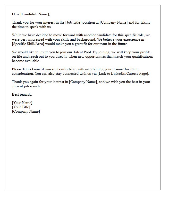 Candidate Talent Pool Invitation Letter