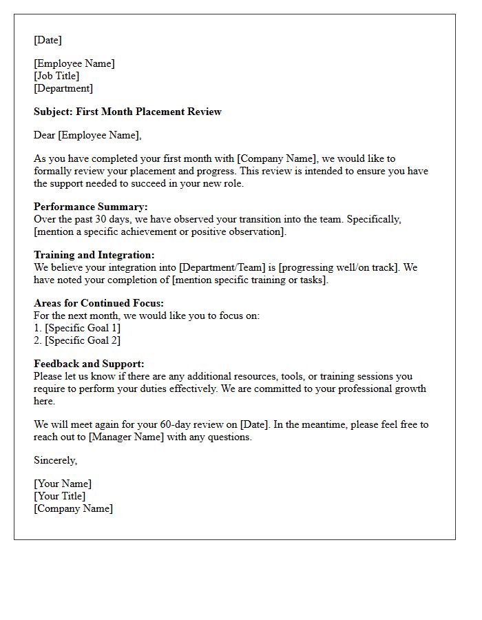 First Month Placement Review Letter