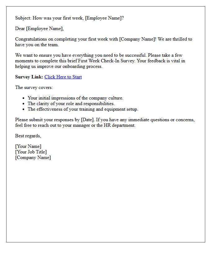 First Week Check-In Survey Letter