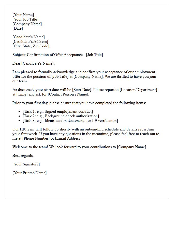 Offer Acceptance Confirmation Letter