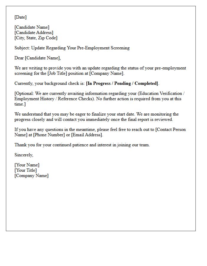 Pre-Employment Screening Update Letter