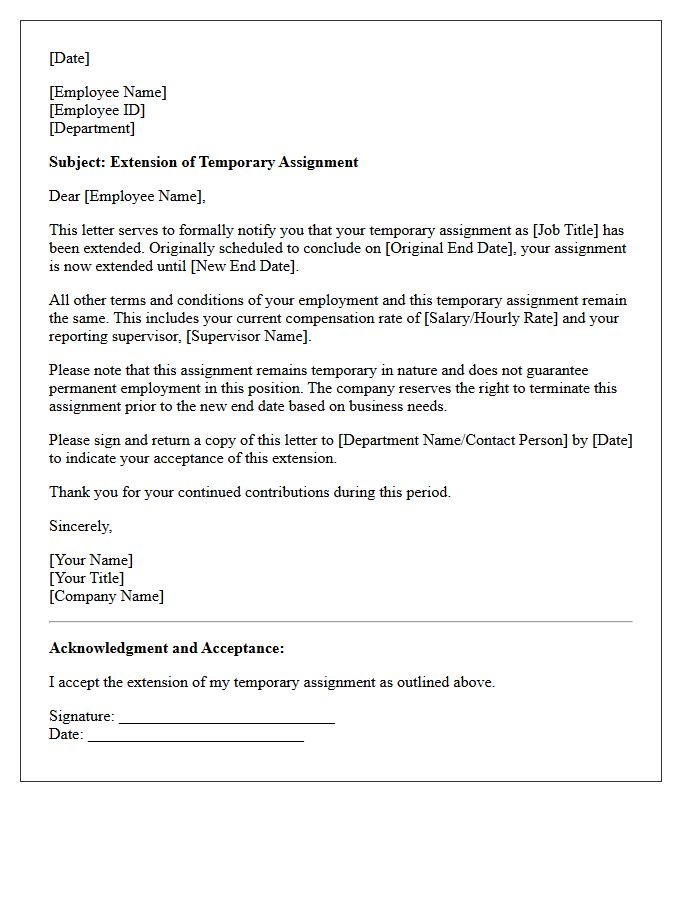 Temporary Assignment Extension Letter