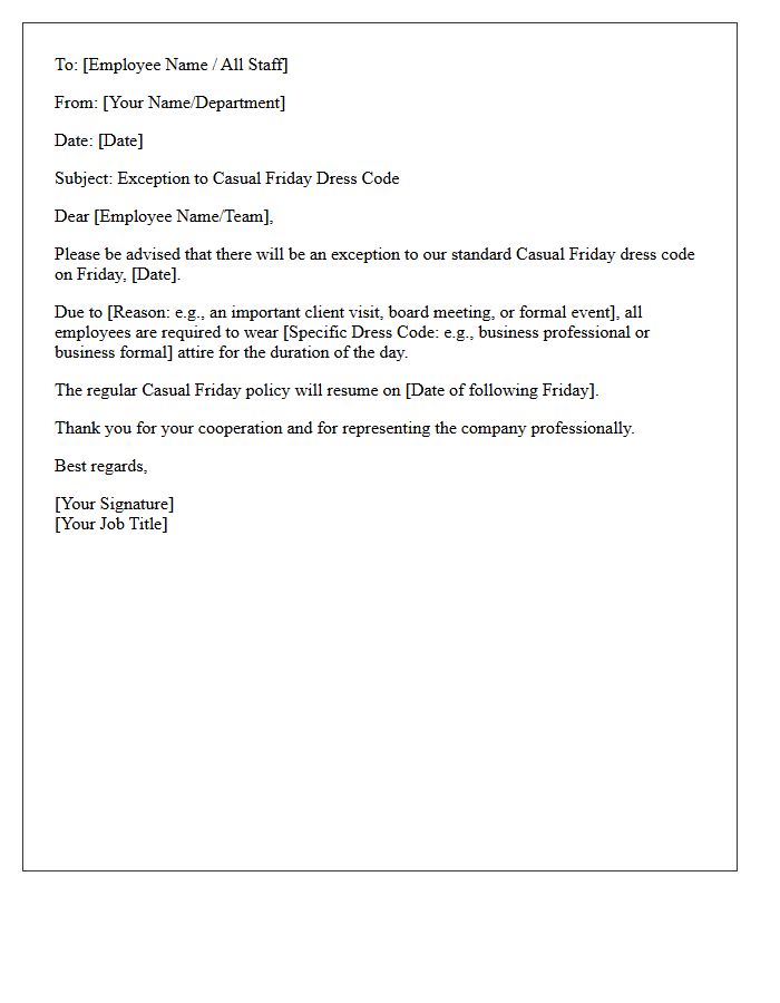 Casual Friday Dress Code Exception Letter