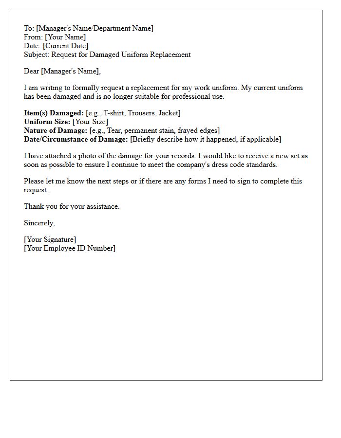 Damaged Uniform Replacement Request Letter