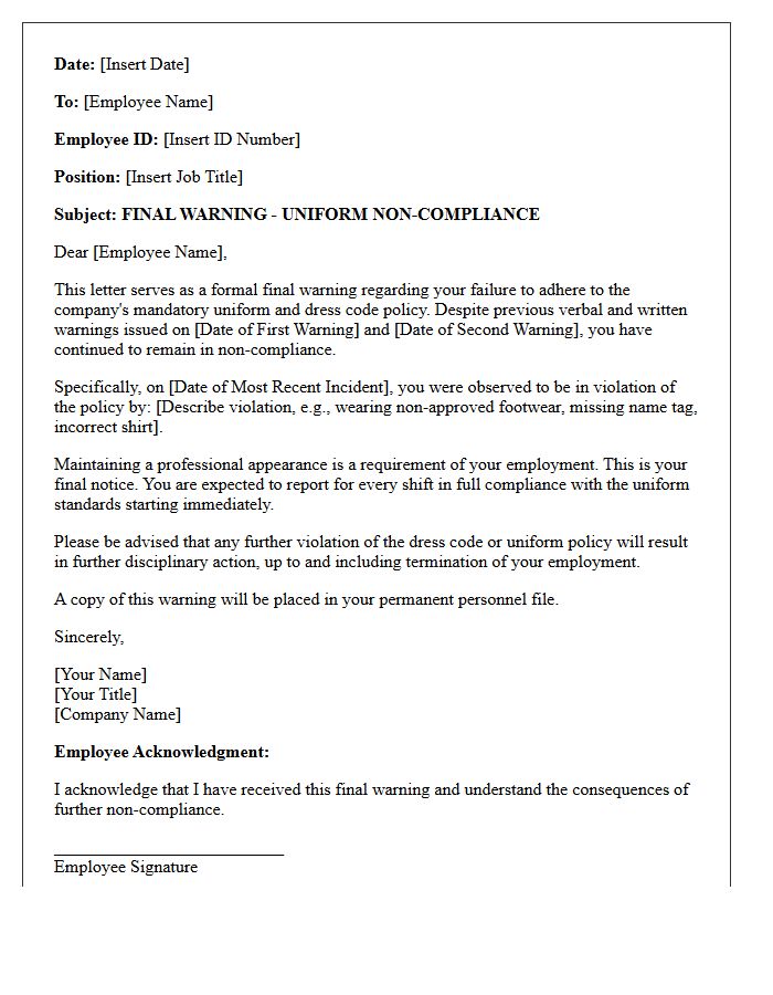 Final Warning Uniform Noncompliance Letter