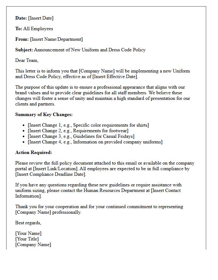 New Uniform and Dress Code Policy Announcement Letter
