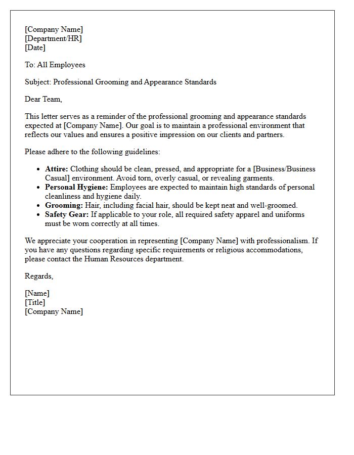 Professional Grooming and Appearance Standards Letter