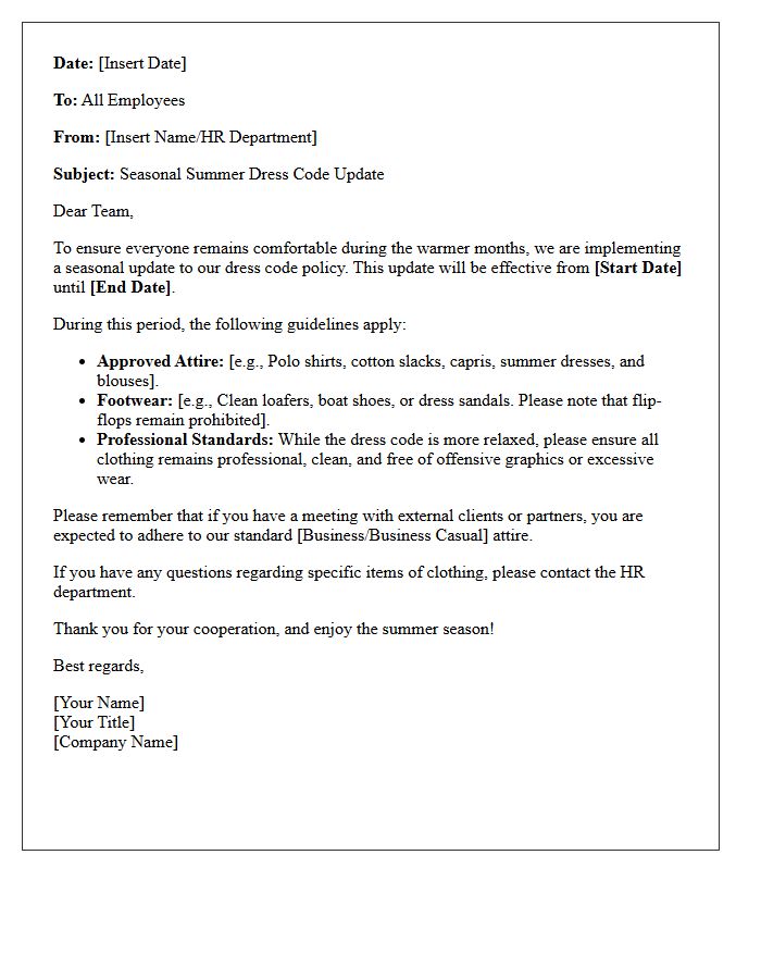Seasonal Summer Dress Code Update Letter