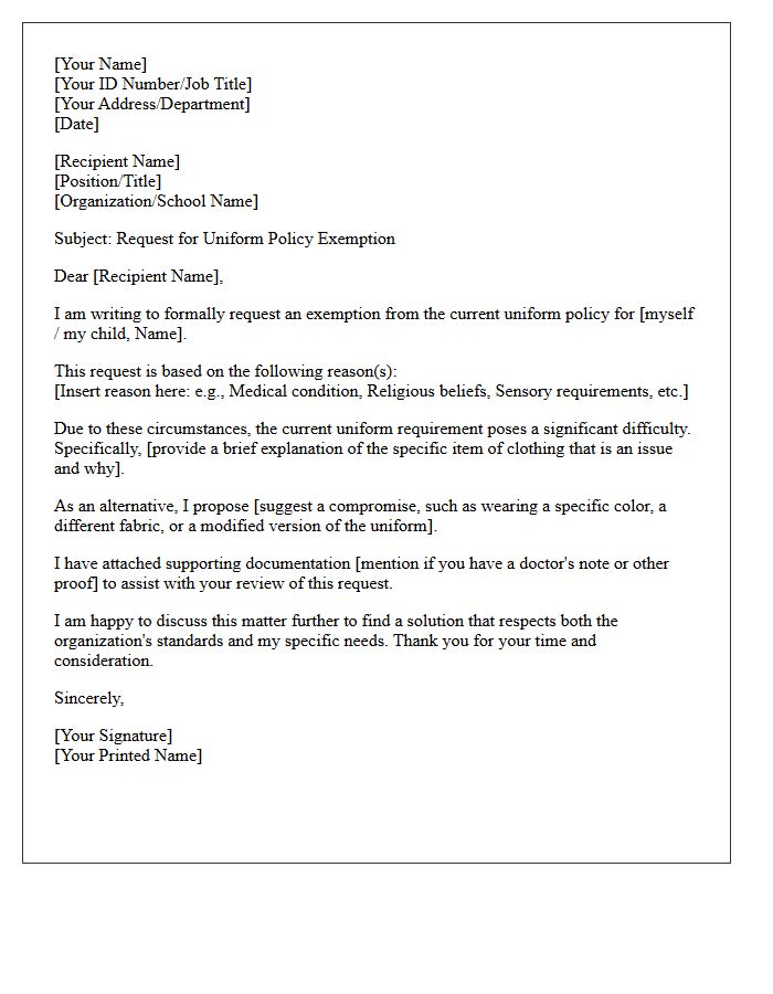 Uniform Policy Exemption Request Letter