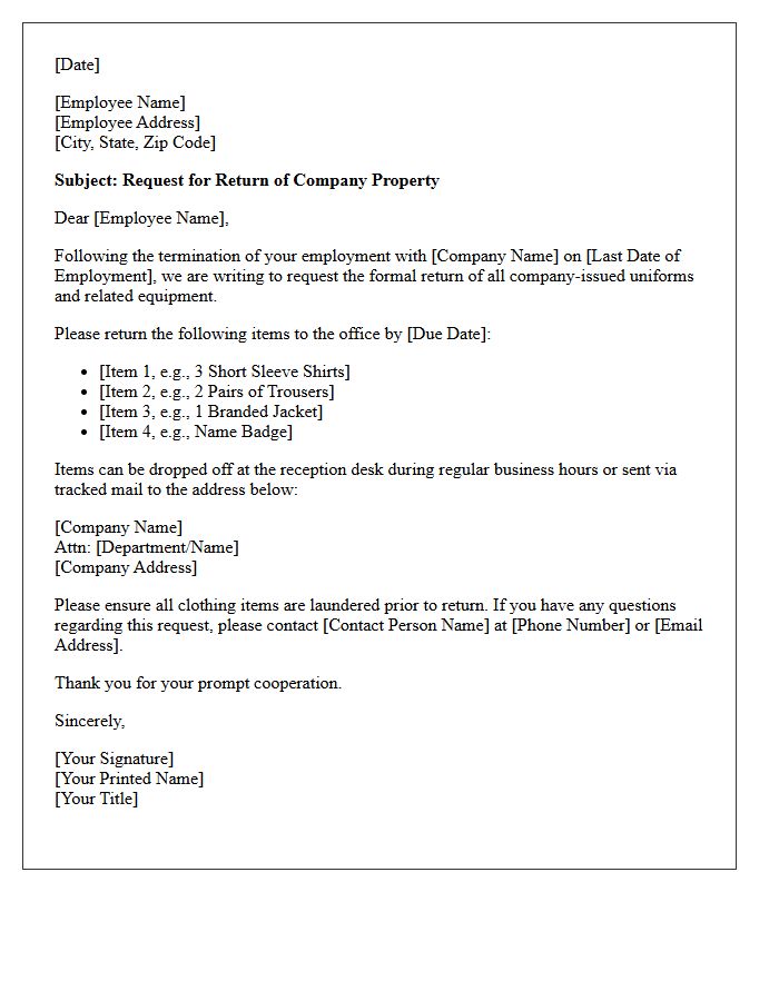 Uniform Return Request Upon Termination Letter