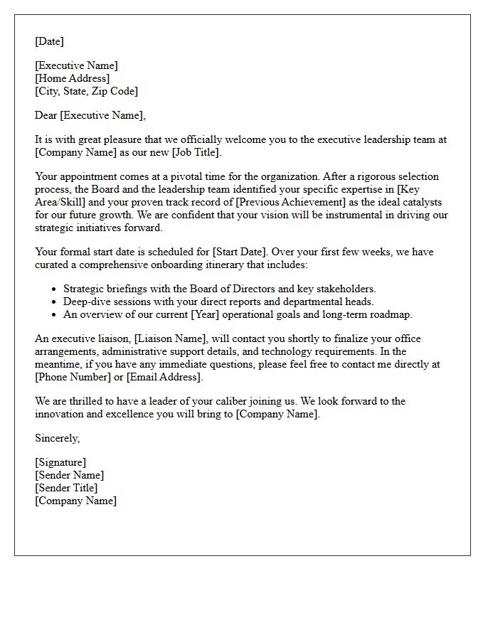 Executive Leadership Placement Welcome Letter