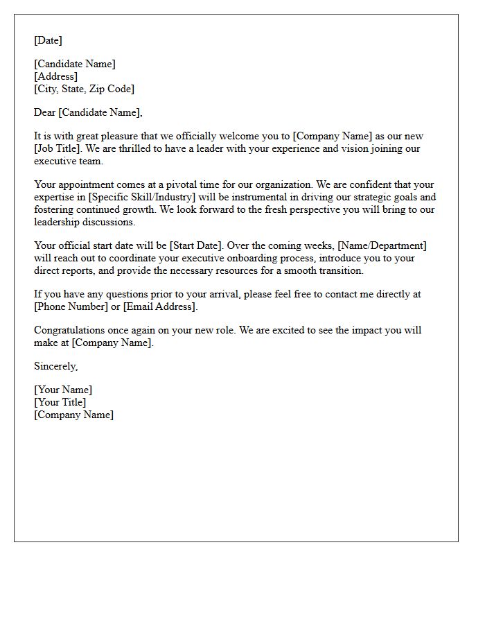 Executive Placement Congratulations and Welcome Letter