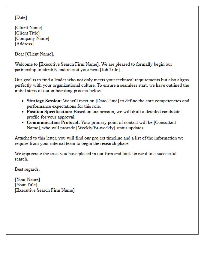 Executive Search Firm Onboarding Welcome Letter