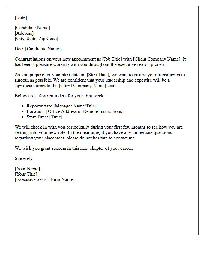 Executive Search Placement Welcome Letter