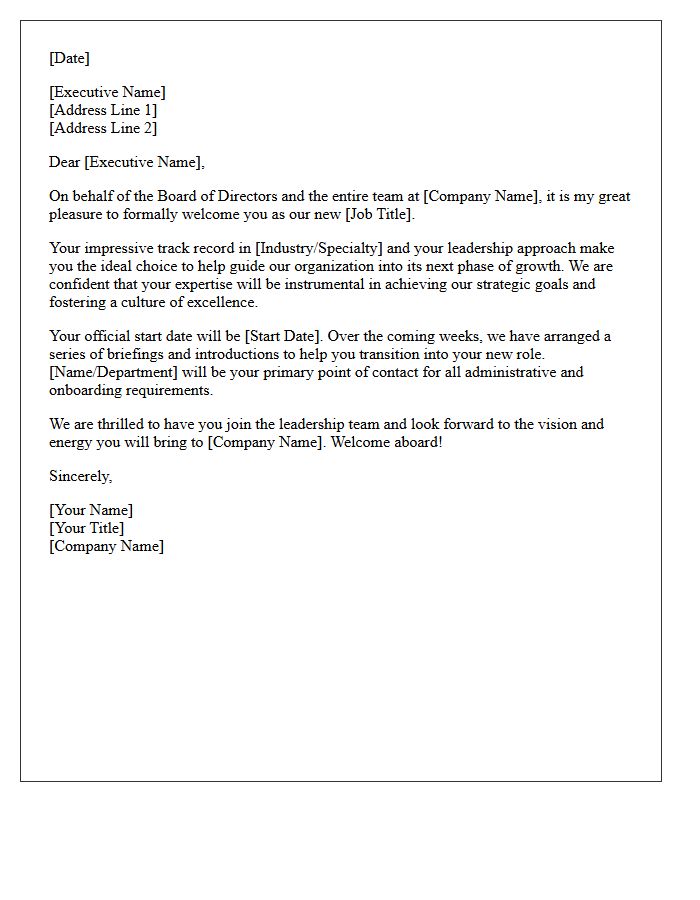 New Executive Appointment Welcome Letter