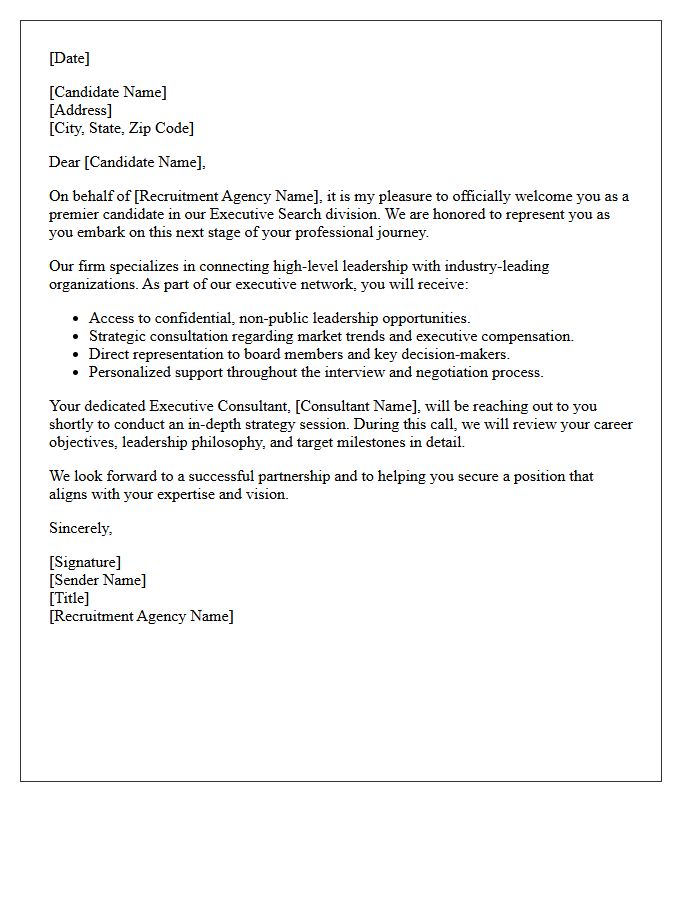 Recruitment Agency Executive Placement Welcome Letter