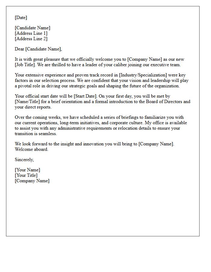 Senior Executive Placement Welcome Letter