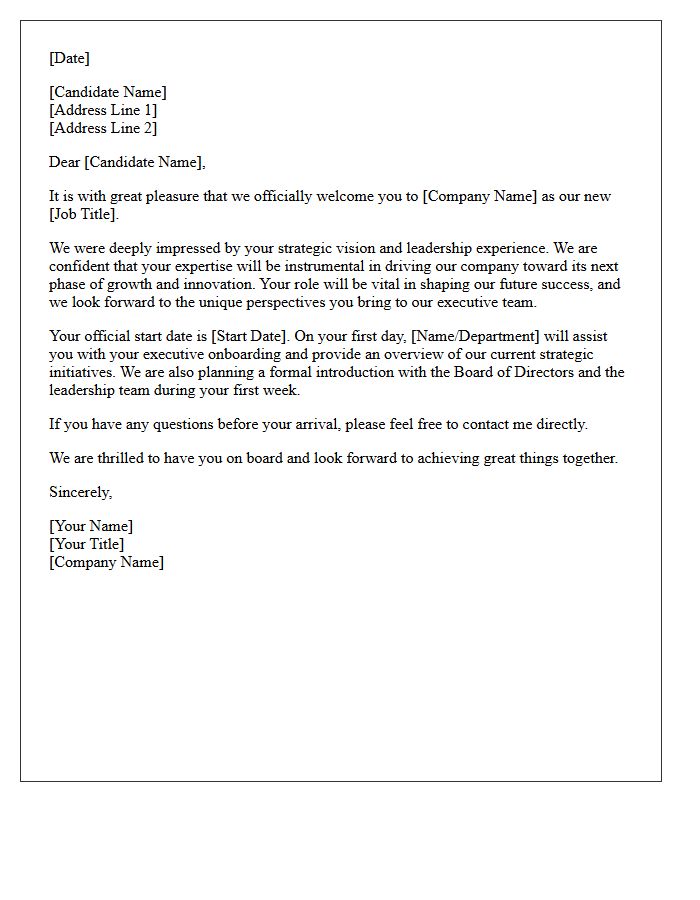 Welcome Letter for Your New Executive Role