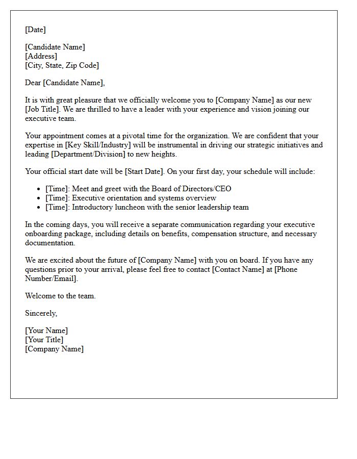 Welcome Letter for Your Successful Executive Placement