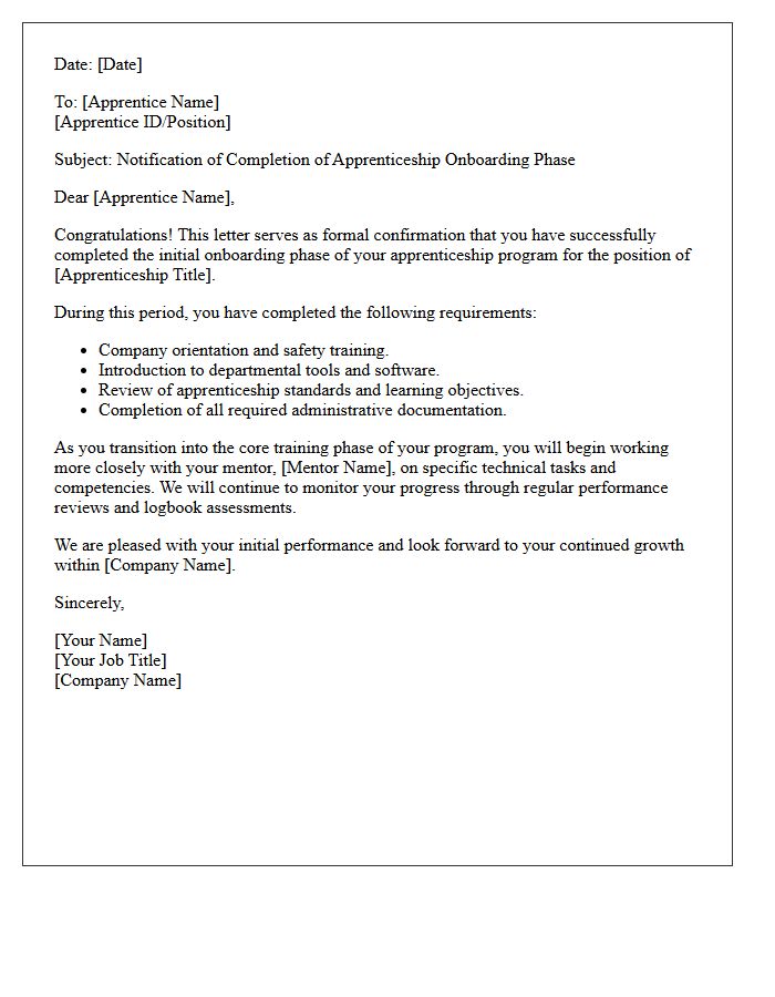 Apprenticeship Onboarding Phase Completion Letter