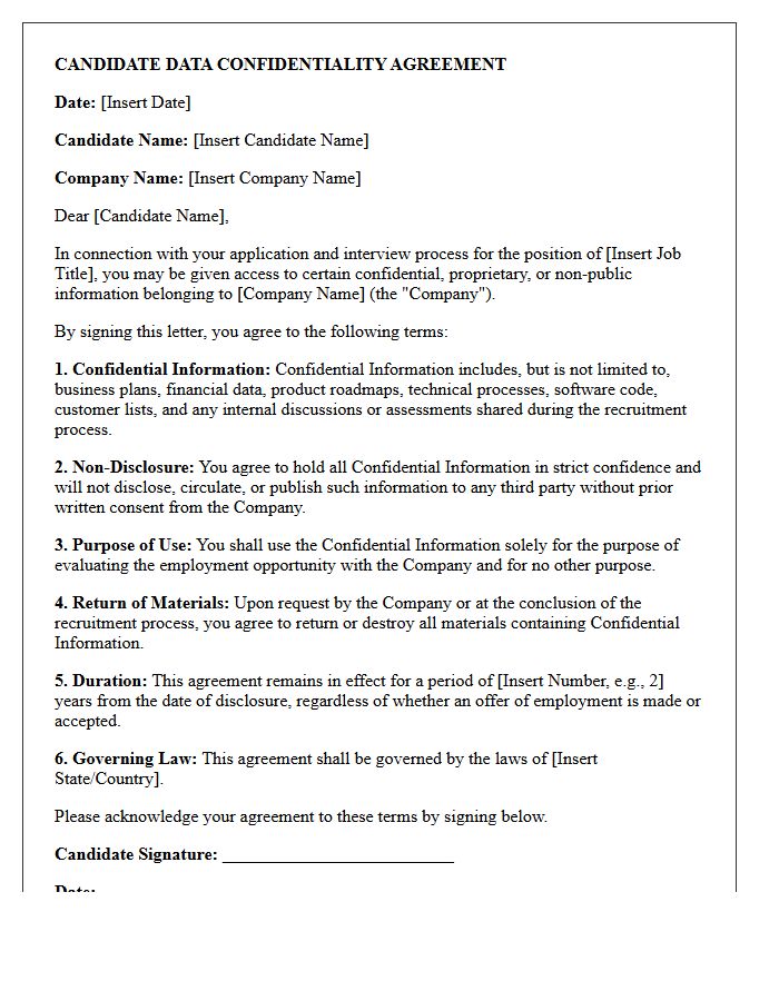 Candidate Data Confidentiality Agreement Letter