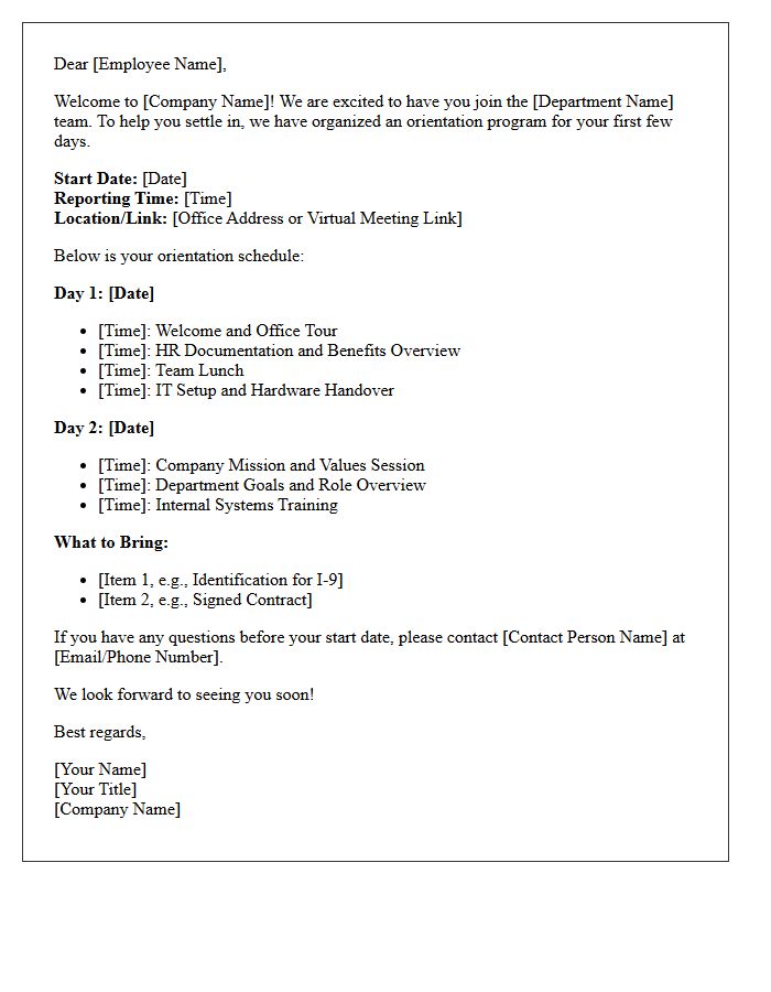 Onboarding Orientation Schedule Letter