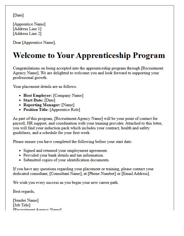 Recruitment Agency Apprenticeship Welcome Letter