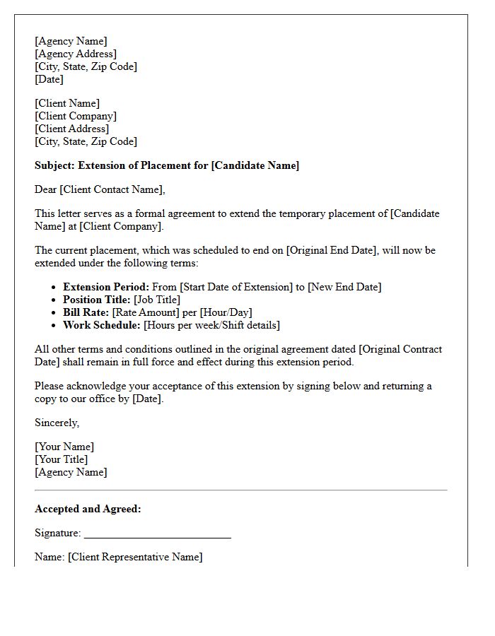 Agency Client Placement Extension Letter