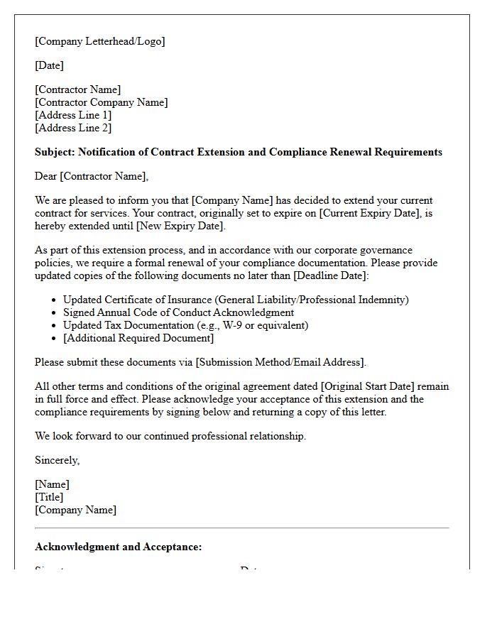 Compliance Renewal And Contractor Extension Letter