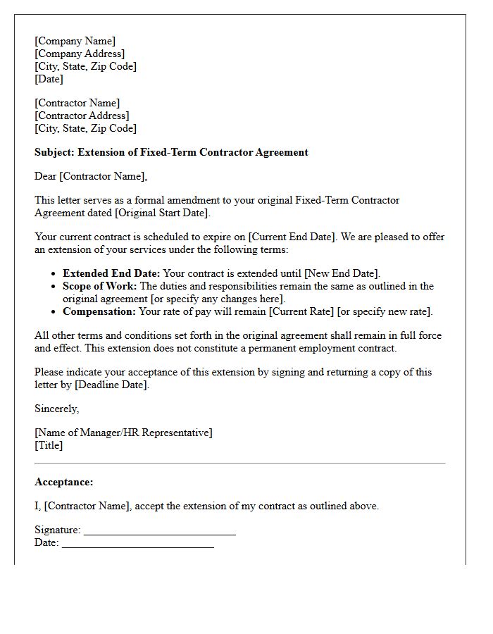 Fixed-Term Contractor Extension Agreement Letter