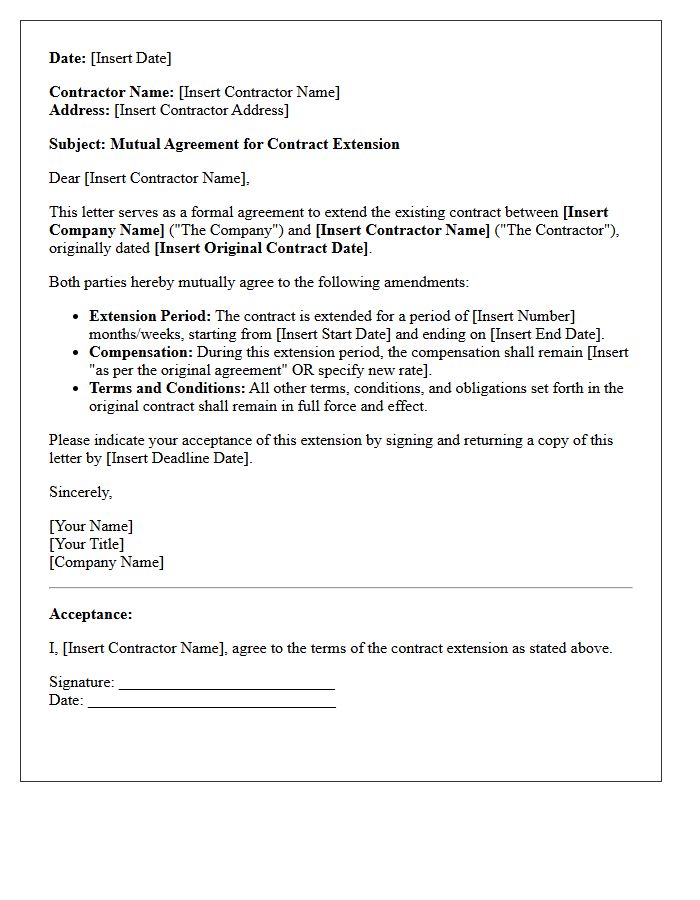 Mutual Agreement For Contractor Extension Letter