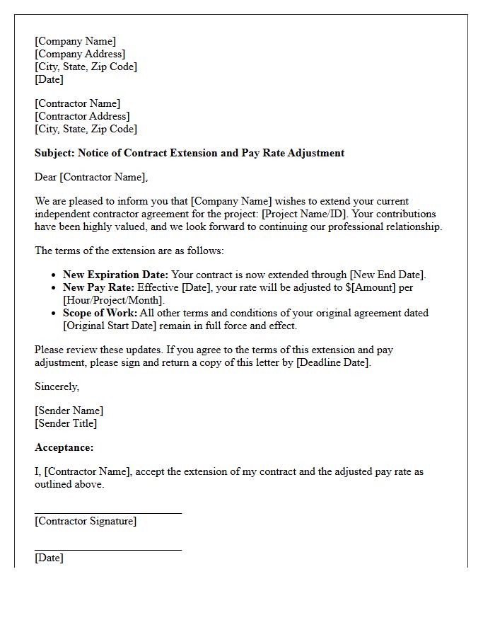 Pay Rate Adjustment And Contractor Extension Letter