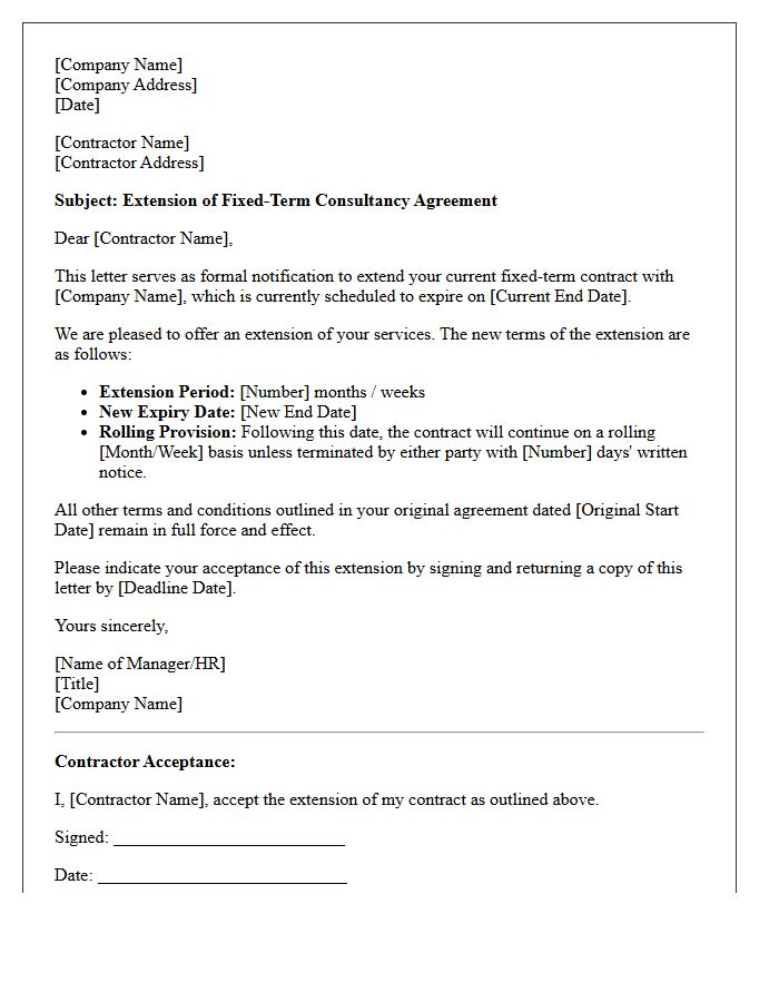 Rolling Fixed-Term Contractor Extension Letter