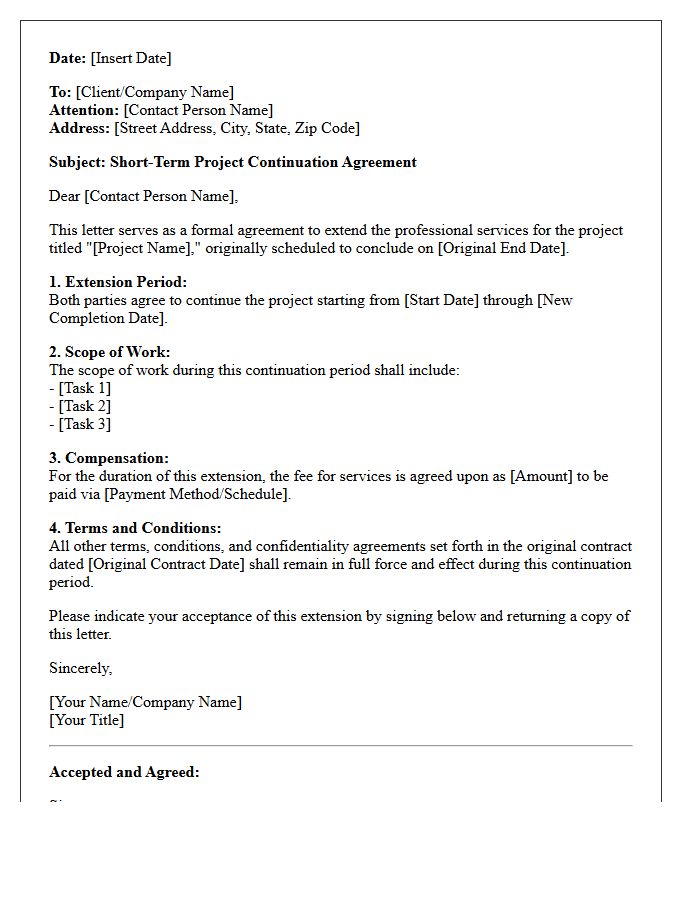 Short-Term Project Continuation Agreement Letter