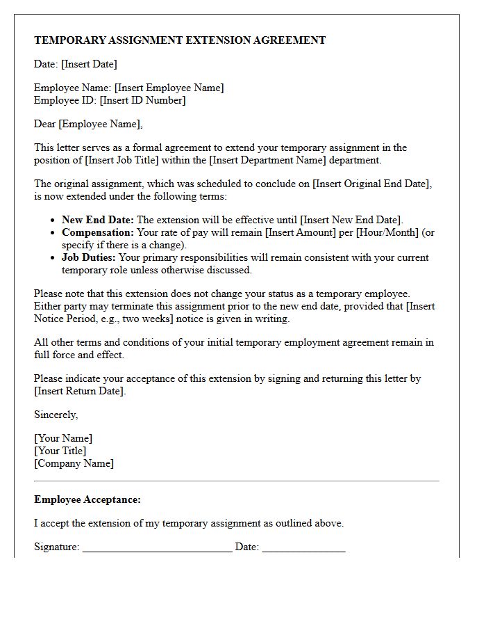 Temporary Assignment Extension Agreement Letter